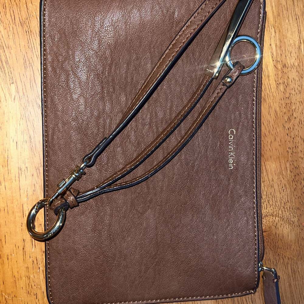 Calvin Klein Brown Leather Clutch Wristlet